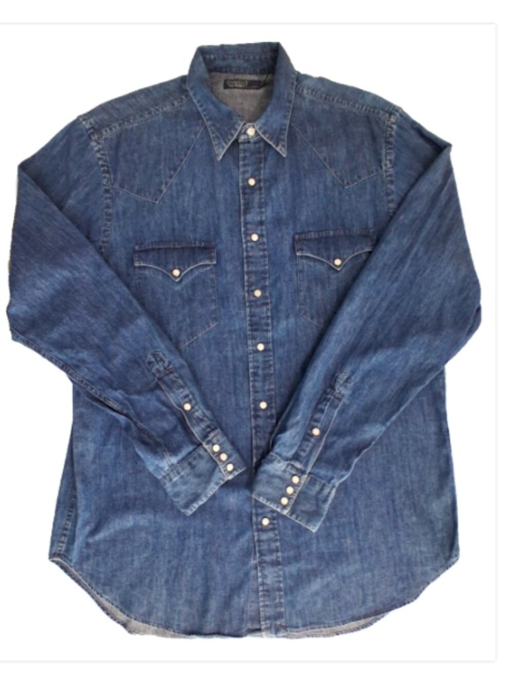 Polo Ralph Lauren Shirt Mens XLT Blue Denim Pearl Snap Western Rancher VTG